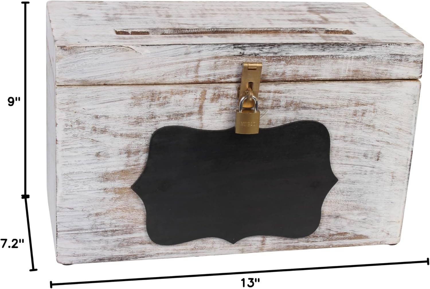 Wooden Decorative Wedding Card Box with Chalkboard & Card Slit including Lock 13X9X7.2- Gift Wishing Well Card Box for Weddings Party Cards Receptions Birthdays Graduations Honeymoon Baby Showers